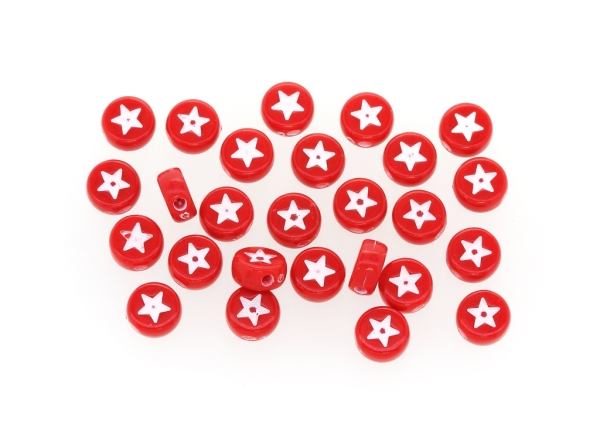 ACRYLIC BEADS - DISK STAR - 7x4mm RED WITH WHITE - PACKAGE 500g Hole-1.8mm (3850pcs.)