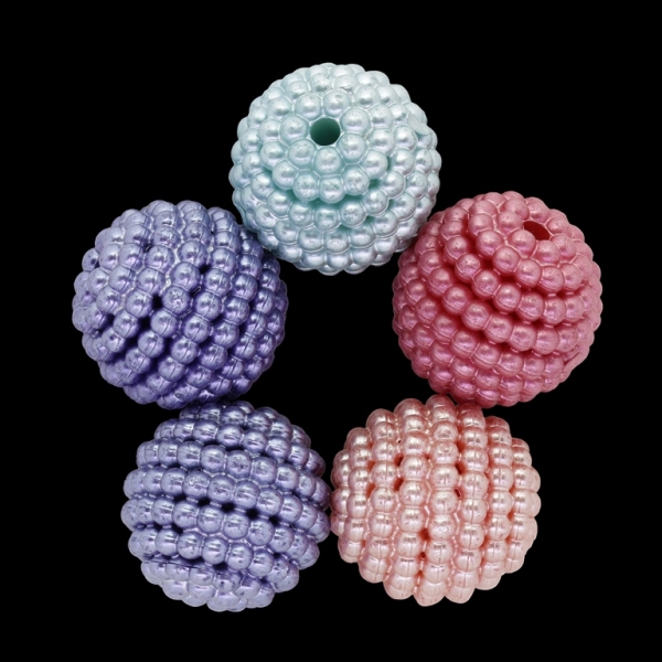 ACRYLIC IMITATION PLASTIC PEARLS EMBOSSED - BALL STARDUST - 25mm MIX - 250g Hole-3.0mm (52pcs.)