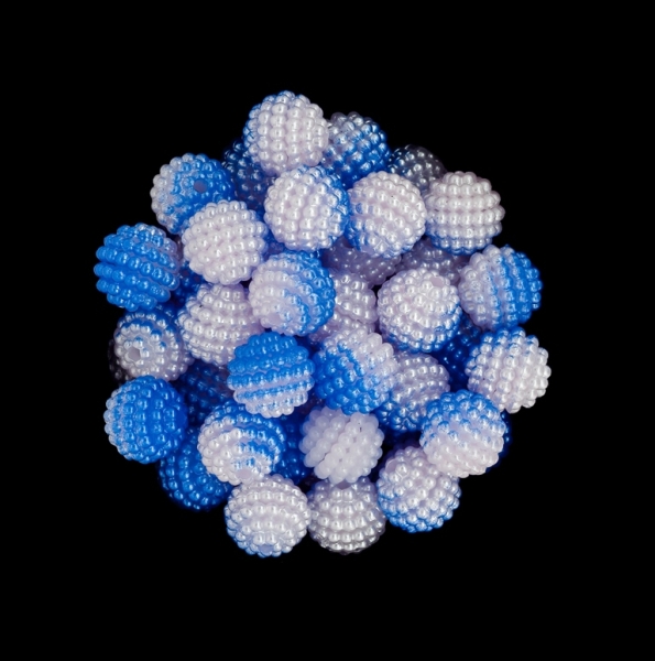 ACRYLIC IMITATION PLASTIC PEARLS EMBOSSED - BALL STARDUST - 10mm WHITE AND BLUE - 50 g Hole-1.8mm (148 pcs.)