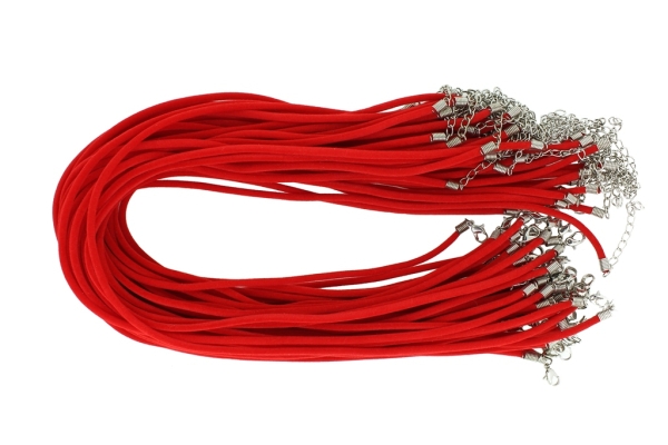 NECKLACE WITH CLASP - VELVET 3mm - NECKLACE - 45+5cm RED - 50pcs.