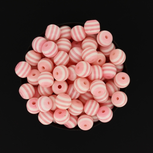 RESIN PLASTIC BEADS - BALL RESIN STRIPE BEADS - 8mm PEACH (LIGHT) WITH WHITE - 1000pcs. Hole-1.5mm