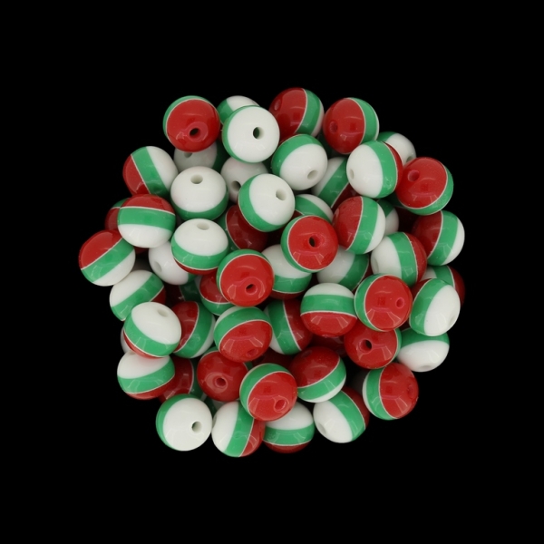 RESIN PLASTIC BEADS - BALL RESIN STRIPE BEADS - 8mm TRICOLOR 02 - 50 pcs. Hole-2.5mm