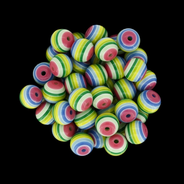 RESIN PLASTIC BEADS - BALL RESIN STRIPE BEADS - 10mm RAINBOW CYCLAMEN - BLUE-GREEN - 25 pcs. Hole-2.0mm