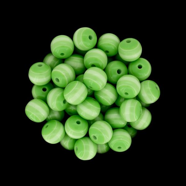 RESIN PLASTIC BEADS - BALL RESIN STRIPE BEADS - 10mm GREEN WITH GREEN (LIGHT) - 1000pcs. Hole-2.0mm