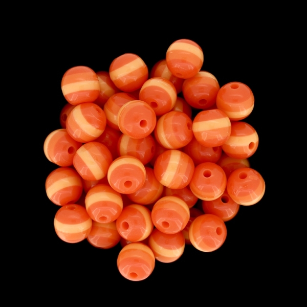 RESIN PLASTIC BEADS - BALL RESIN STRIPE BEADS - 10mm ORANGE WITH ORANGE (LIGHT) STRIPE - 25 pcs. Hole-2.0mm