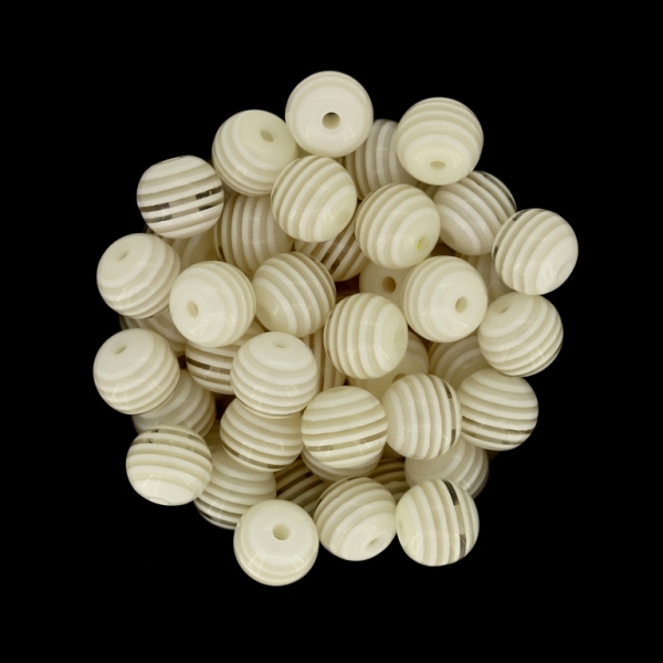 RESIN PLASTIC BEADS - BALL RESIN STRIPE BEADS TRANSPARENT - 10mm TRANSPARENT WHITE AND WHITE - 25 pcs. Hole-2.0mm