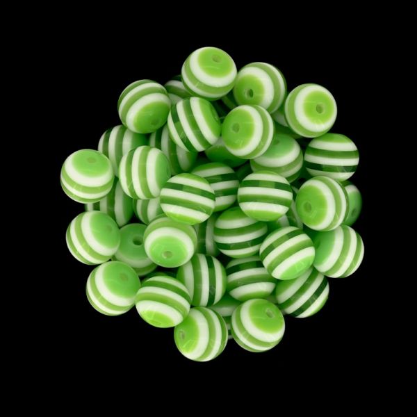 RESIN PLASTIC BEADS - BALL RESIN STRIPE BEADS TRANSPARENT - 10mm TRANSPARENT GREEN AND WHITE - 1000pcs. Hole-2.0mm