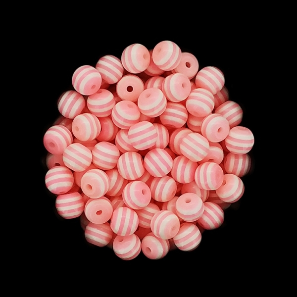 RESIN PLASTIC BEADS - BALL RESIN STRIPE BEADS - 8mm PEACH WITH WHITE - 50 pcs. Hole-1.5mm