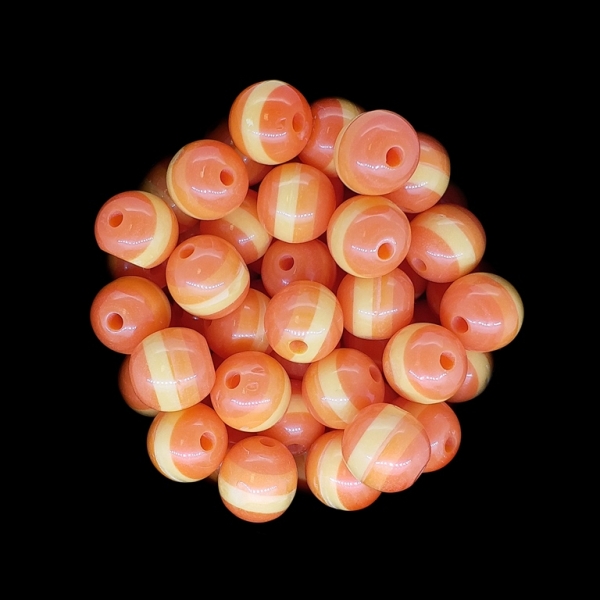 RESIN PLASTIC BEADS - BALL RESIN STRIPE BEADS - 10mm ORANGE WITH ORANGE (LIGHT) - 25 pcs. Hole-2.0mm