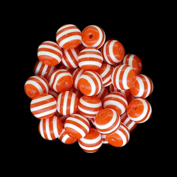 RESIN PLASTIC BEADS - BALL RESIN STRIPE BEADS - 10mm RED WITH WHITE - 25 pcs. Hole-2.0mm