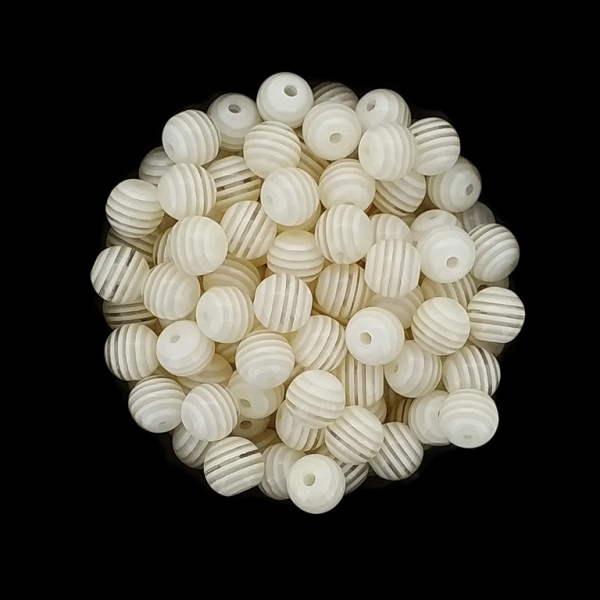 RESIN PLASTIC BEADS - BALL RESIN STRIPE BEADS TRANSPARENT - 8mm WHITE WITH TRANSPARENT WHITE - 50 pcs. Hole-1.5mm