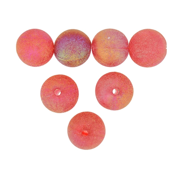 TRANSPARENT PLASTIC BEADS WITH COATING - STARDUST - BALL - 14mm RED - 500g Hole-2.4mm (370 pcs.)