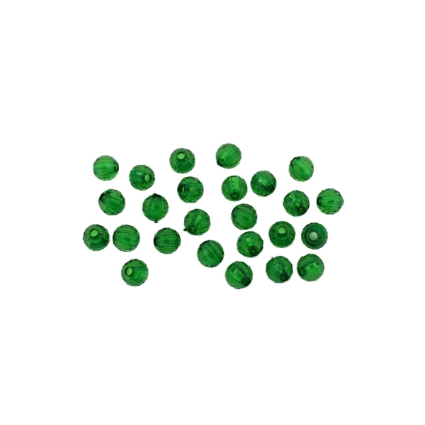 TRANSPARENT PLASTIC BEADS - BALL FACETED - 6mm GREEN (DARK) V17 - 50g Hole-1.8mm (415pcs.)