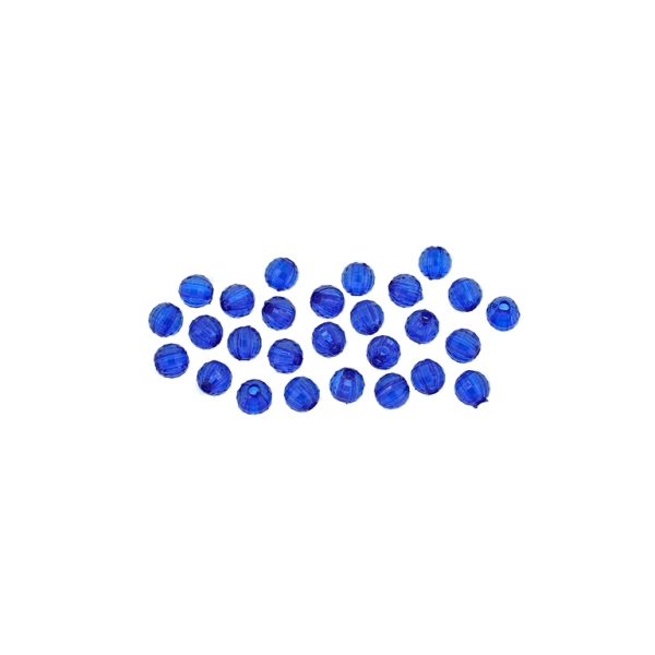 TRANSPARENT PLASTIC BEADS - BALL FACETED - 6mm BLUE (DARK) V44 - 50g Hole-1.8mm (440pcs.)