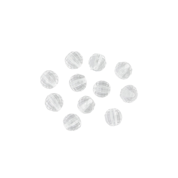 TRANSPARENT PLASTIC BEADS - BALL FACETED - 8mm WHITE V01 - 50g Hole-1.8mm (180pcs.)