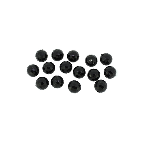 TRANSPARENT PLASTIC BEADS - BALL FACETED - 10mm BLACK V72 - 50g Hole-2.0mm (90pcs.)