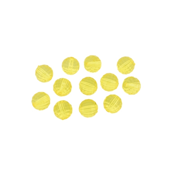 TRANSPARENT PLASTIC BEADS - BALL FACETED - 12mm YELLOW V22 - 50g Hole-2.5mm (50pcs.)