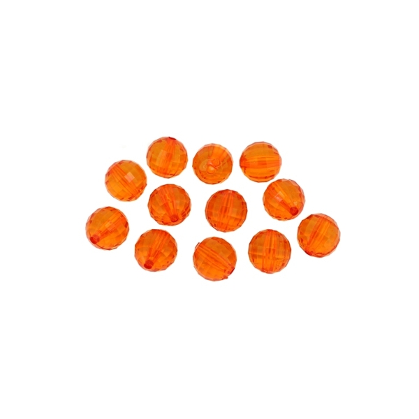 TRANSPARENT PLASTIC BEADS - BALL FACETED - 12mm ORANGE (DARK) V28 - 50g Hole-2.5mm (50pcs.)