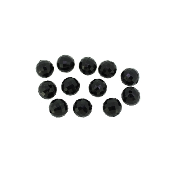 TRANSPARENT PLASTIC BEADS - BALL FACETED - 12mm BLACK V72 - 50g Hole-2.5mm (50pcs.)