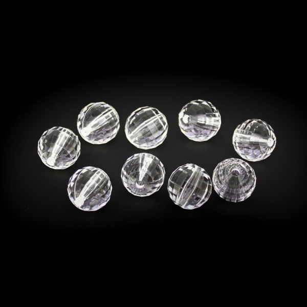 TRANSPARENT PLASTIC BEADS - BALL FACETED - 14mm WHITE V01 - 50g Hole-2.5mm (33pcs.)