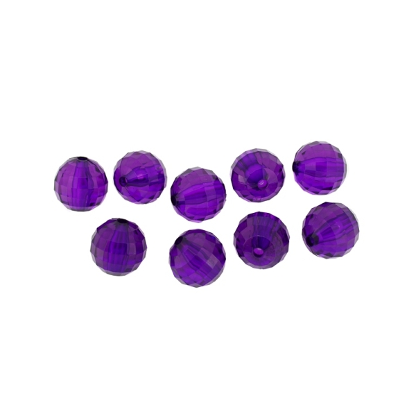 TRANSPARENT PLASTIC BEADS - BALL FACETED - 14mm VIOLET (DARK) V54 - 50g Hole-2.5mm (33pcs.)