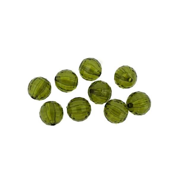 TRANSPARENT PLASTIC BEADS - BALL FACETED - 14mm GREEN MILITARY V67 - PACKAGE 500g Hole-2.5mm (320pcs.)