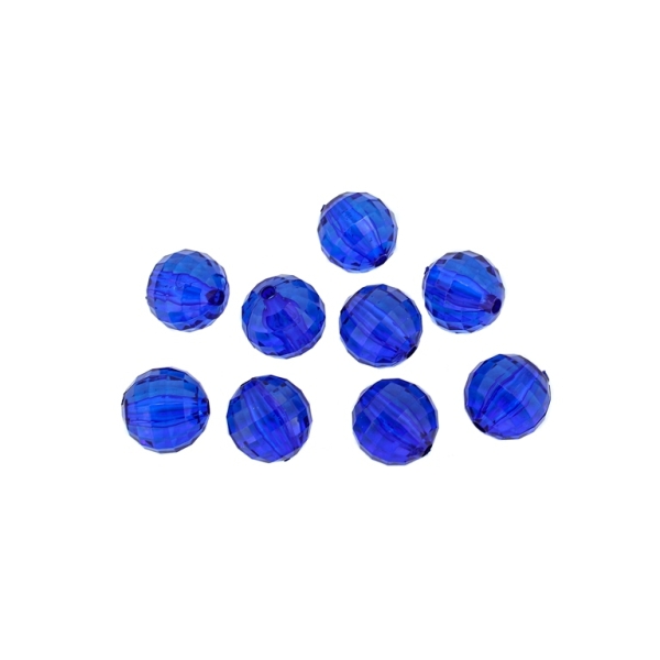 TRANSPARENT PLASTIC BEADS - BALL FACETED - 14mm BLUE (DARK) V44 - 50g Hole-2.5mm (33pcs.)