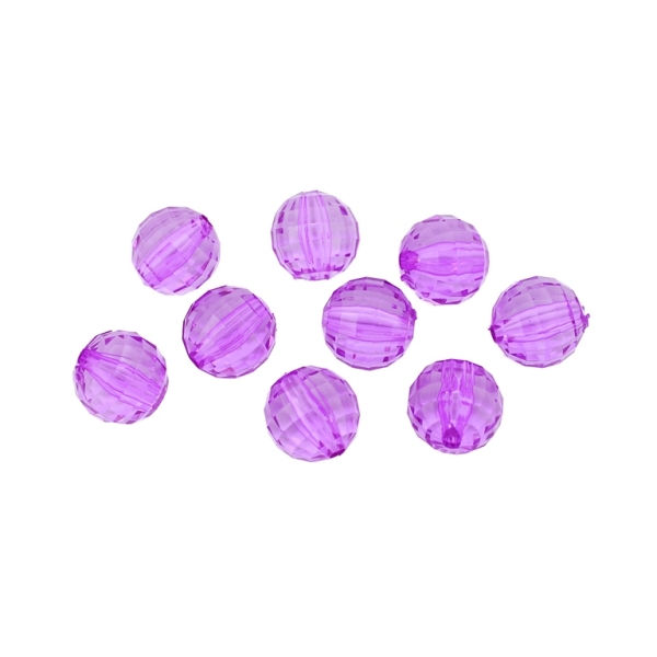 TRANSPARENT PLASTIC BEADS - BALL FACETED - 14mm CYCLAMEN PURPLE (DARK) V48 - 50g Hole-2.5mm (33pcs.)