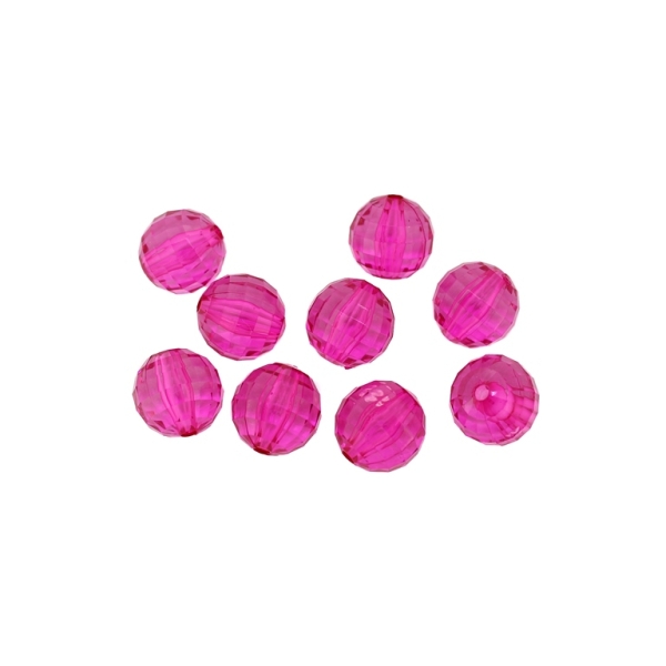 TRANSPARENT PLASTIC BEADS - BALL FACETED - 14mm CYCLAMEN PINK V08 - 50g Hole-2.5mm (33pcs.)