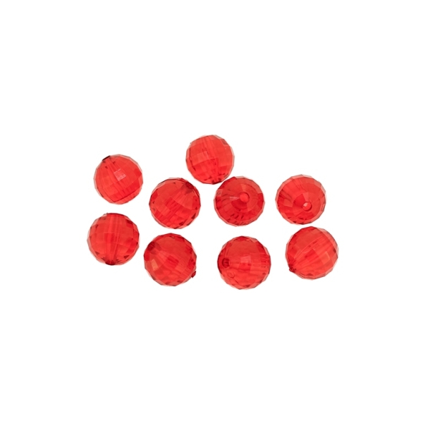 TRANSPARENT PLASTIC BEADS - BALL FACETED - 14mm RED (LIGHT) V11 - 50g Hole-2.5mm (33pcs.)