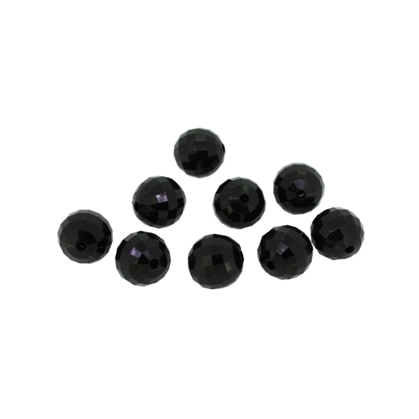 TRANSPARENT PLASTIC BEADS - BALL FACETED - 14mm BLACK V66 - 50g Hole-2.5mm (33pcs.)