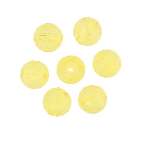 TRANSPARENT PLASTIC BEADS - BALL FACETED - 16mm YELLOW V22 - 50g Hole-3.0mm (20pcs.)