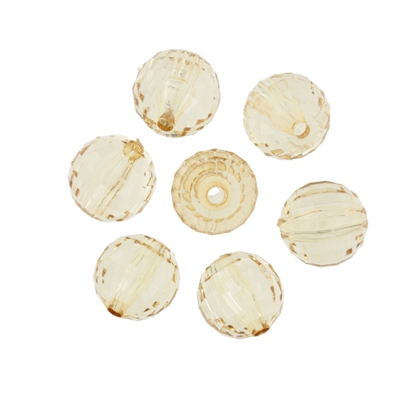 TRANSPARENT PLASTIC BEADS - BALL FACETED - 16mm BROWN (LIGHT) V61 - 50g Hole-3.0mm (20pcs.)