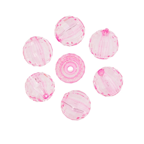 TRANSPARENT PLASTIC BEADS - BALL FACETED - 16mm PINK V04 - 50g Hole-3.0mm (20pcs.)