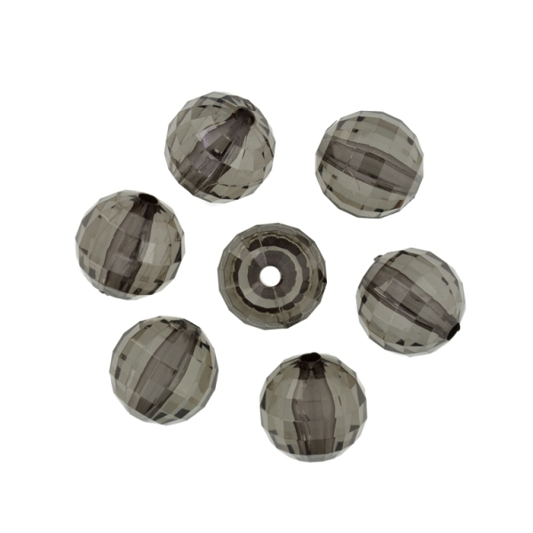 TRANSPARENT PLASTIC BEADS - BALL FACETED - 16mm GRAY (DARK) V71 - 50g Hole-3.0mm (20pcs.)