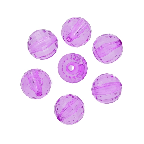 TRANSPARENT PLASTIC BEADS - BALL FACETED - 16mm CYCLAMEN PURPLE (DARK) V48 - 50g Hole-3.0mm (20pcs.)