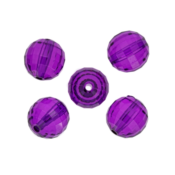 TRANSPARENT PLASTIC BEADS - BALL FACETED - 18mm VIOLET (DARK) V54 - PACKAGE 500g Hole-3.5mm (140pcs.)