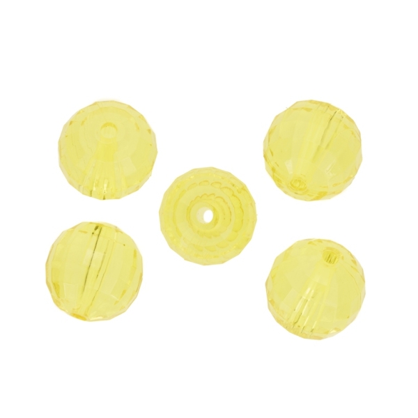 TRANSPARENT PLASTIC BEADS - BALL FACETED - 18mm YELLOW V22 - 50g Hole-3.5mm (14pcs.)