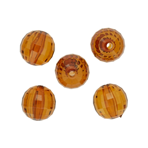 TRANSPARENT PLASTIC BEADS - BALL FACETED - 18mm BROWN V63 - 50g Hole-3.5mm (14pcs.)