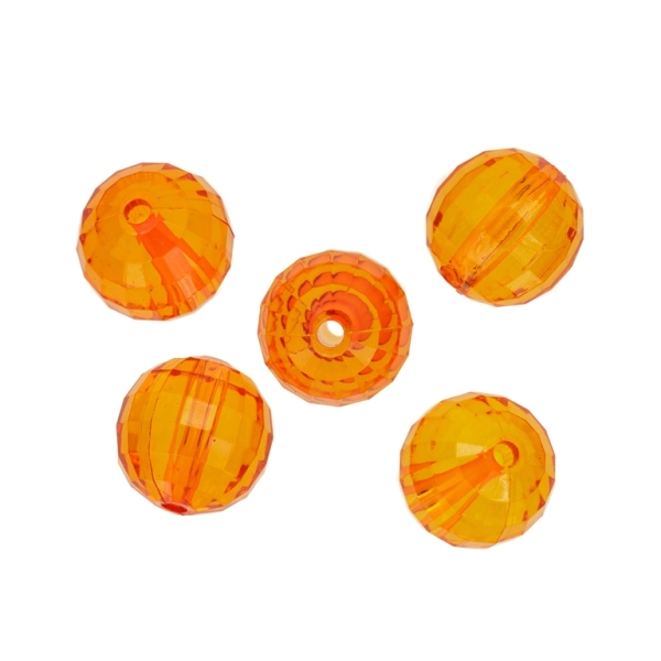 TRANSPARENT PLASTIC BEADS - BALL FACETED - 18mm ORANGE (DARK) V28 - 50g Hole-3.5mm (14pcs.)