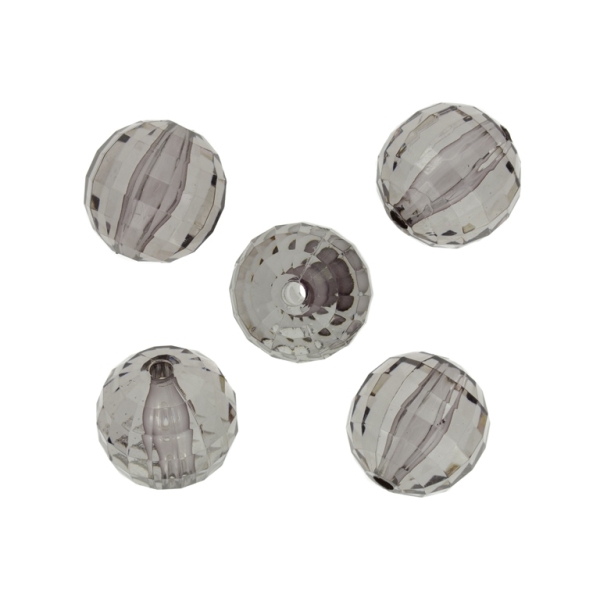 TRANSPARENT PLASTIC BEADS - BALL FACETED - 18mm GRAY V70 - 50g Hole-3.5mm (14pcs.)