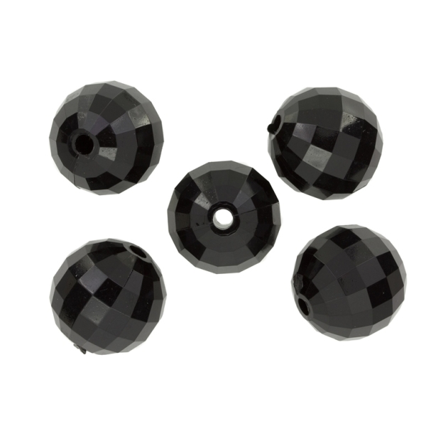 TRANSPARENT PLASTIC BEADS - BALL FACETED - 20mm BLACK V72 - 50g Hole-4.0mm (10pcs.)