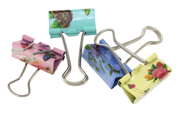 OFFICE ACCESSORIES - METAL CLAMP FOR DECORATION AND PAPER - 25x42mm COLORED WITH PICTURES - MIX - PACKAGE 30pcs.