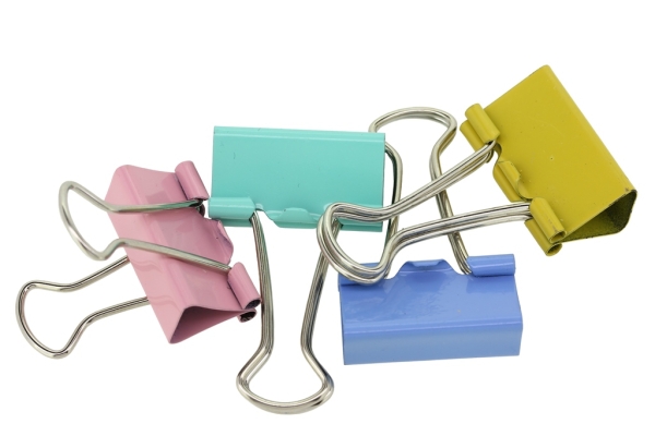 OFFICE ACCESSORIES - METAL CLAMP FOR DECORATION AND PAPER - 25x43mm COLORED - MIX - PACKAGE 30pcs.