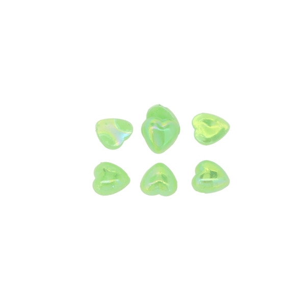 ADHESIVE BEADS - PLASTIC PEARLS - HEART - 8x8x3mm GREEN AB 26 - PACKAGE 250g (2600pcs.)