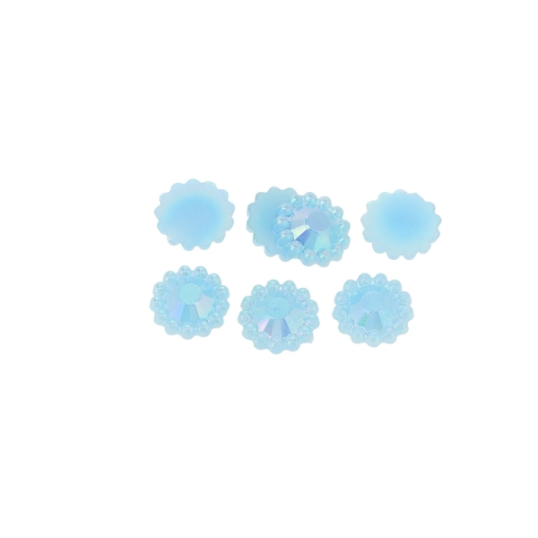 ADHESIVE BEADS - PLASTIC PEARLS - FLOWERS FACETED - 10x2.5mm BLUE AB 39 - 20g (197 pcs.)