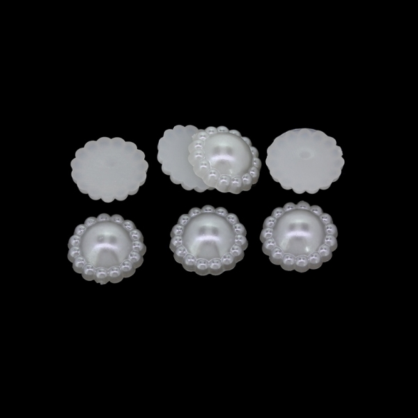 ADHESIVE BEADS - PLASTIC PEARLS - FLOWERS - 12x4.5mm WHITE 02 - 20g (72 pcs.)