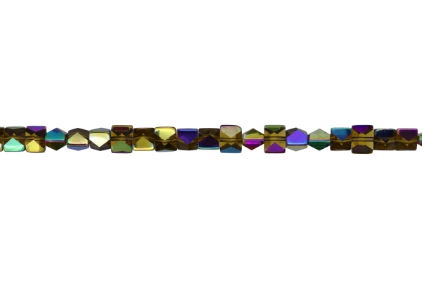 GLASS BEADS - CRYSTALS HALF-METALLIC RAINBOW - POLYHEDRON - 8x6mm AMBER (DARK) 015 - STRING (50pcs.) Hole-1.2mm