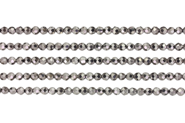 GLASS BEADS - CRYSTALS METALLIC - BALL FACETED 04 - 5mm SILVER (DARK) 109 - PACKAGE (5x63pcs.) Hole-1.0mm