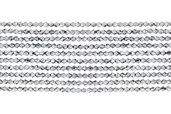 GLASS BEADS - CRYSTALS METALLIC - BICONES - 6x6mm SILVER 110 - PACKAGE (10x50pcs.) Hole-1.2mm